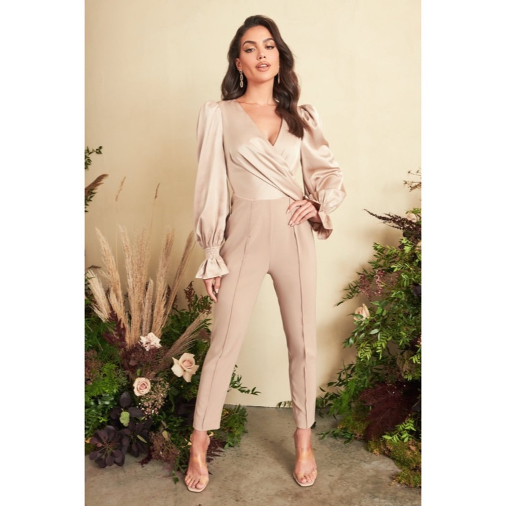 SOLD OUT LAVISH ALICE SATIN MIX WRAP TAILORED JUMPSUIT
